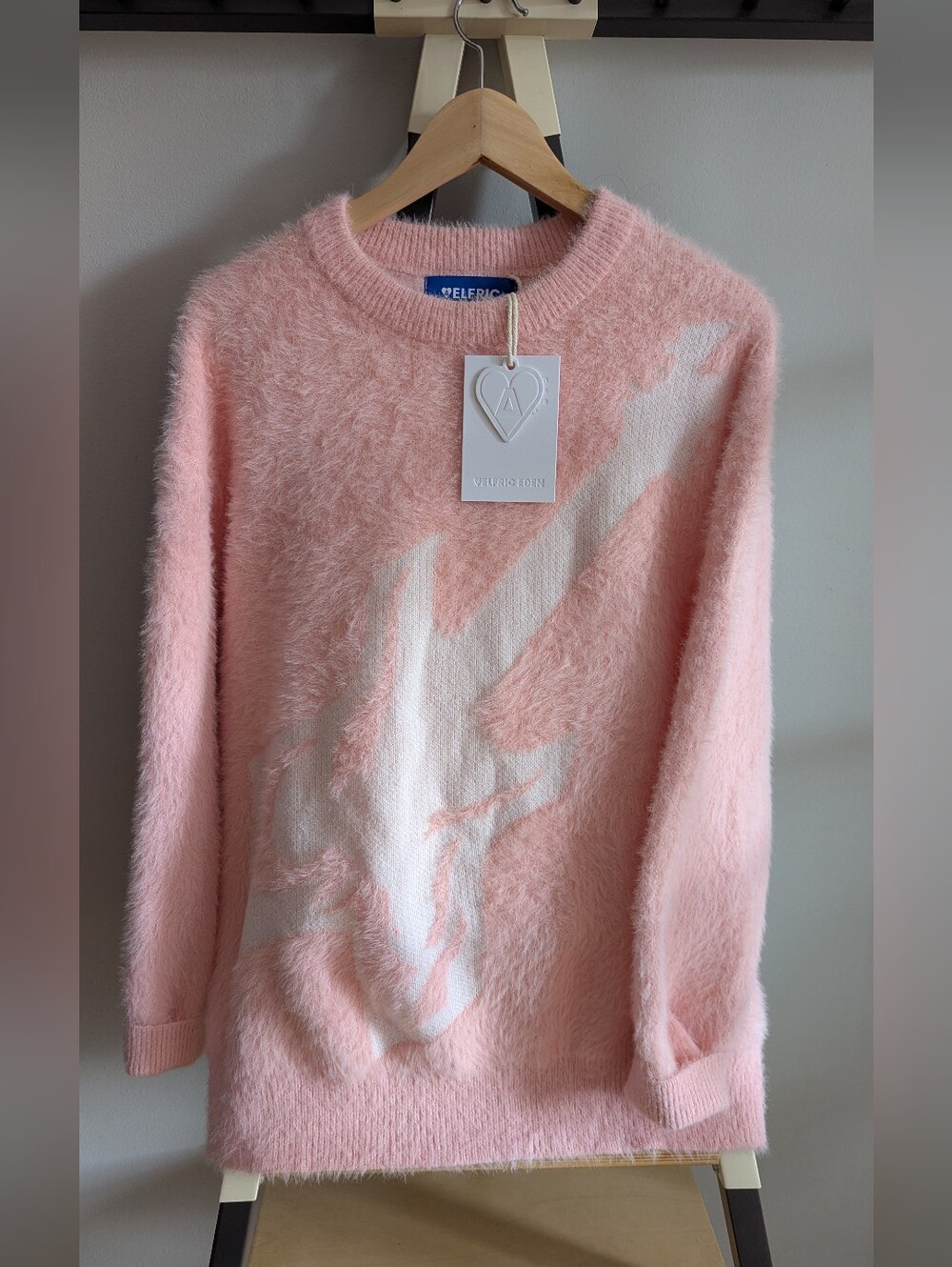 Aelfric Eden Pink Fuzzy Crewneck Sweater with White Graphic